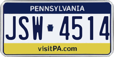PA license plate JSW4514