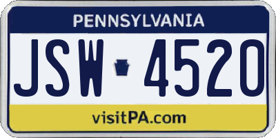 PA license plate JSW4520