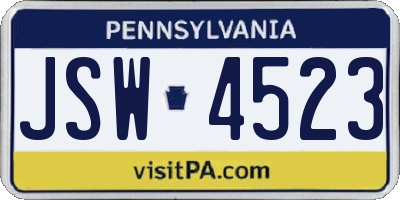PA license plate JSW4523
