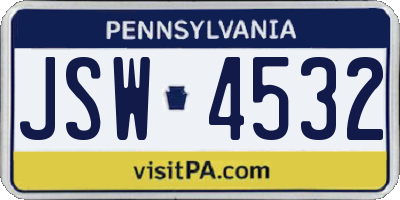 PA license plate JSW4532