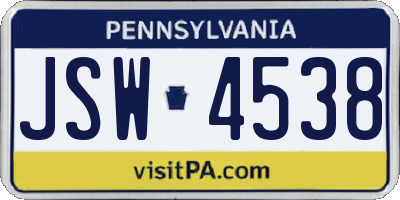 PA license plate JSW4538