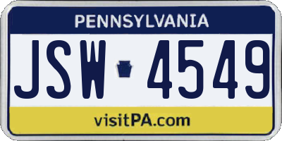 PA license plate JSW4549