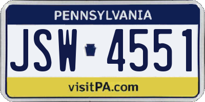 PA license plate JSW4551