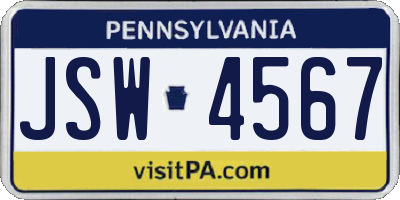 PA license plate JSW4567