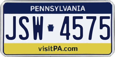 PA license plate JSW4575