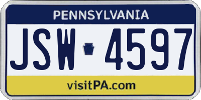 PA license plate JSW4597