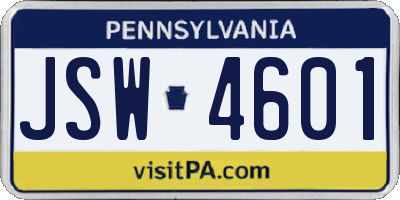 PA license plate JSW4601