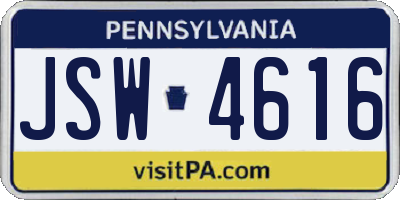 PA license plate JSW4616