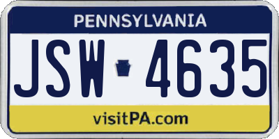 PA license plate JSW4635