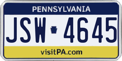 PA license plate JSW4645