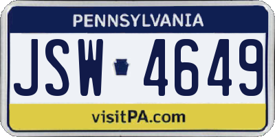 PA license plate JSW4649