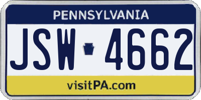 PA license plate JSW4662
