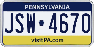 PA license plate JSW4670
