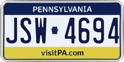 PA license plate JSW4694