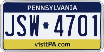 PA license plate JSW4701