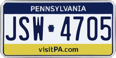PA license plate JSW4705