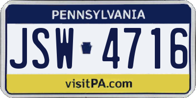 PA license plate JSW4716