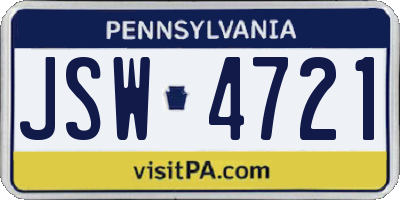 PA license plate JSW4721