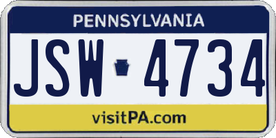 PA license plate JSW4734