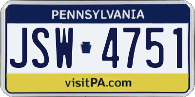 PA license plate JSW4751