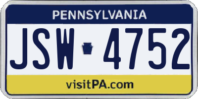PA license plate JSW4752