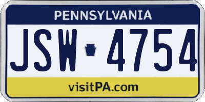 PA license plate JSW4754