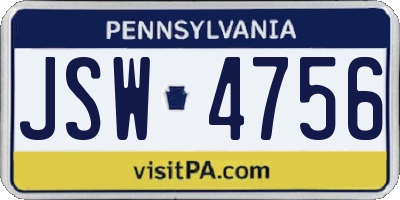 PA license plate JSW4756