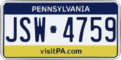 PA license plate JSW4759