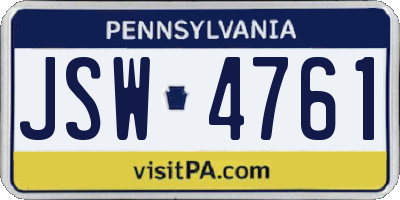 PA license plate JSW4761