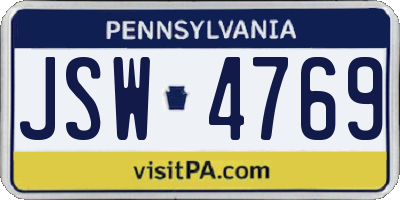 PA license plate JSW4769
