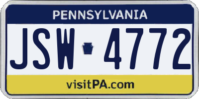 PA license plate JSW4772
