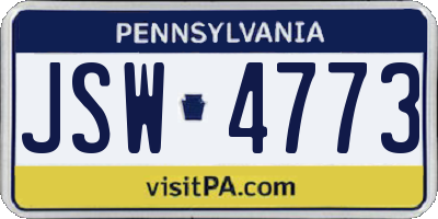 PA license plate JSW4773