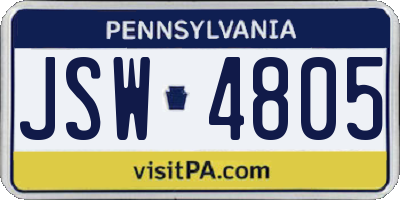 PA license plate JSW4805