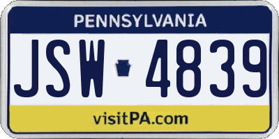 PA license plate JSW4839