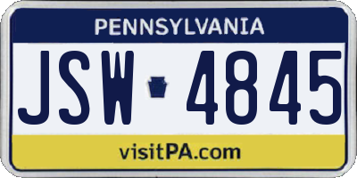 PA license plate JSW4845