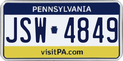 PA license plate JSW4849