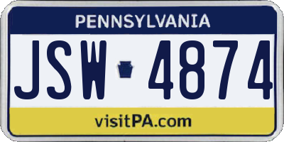 PA license plate JSW4874