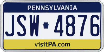 PA license plate JSW4876