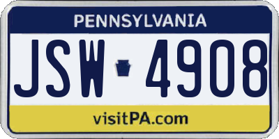 PA license plate JSW4908