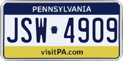 PA license plate JSW4909