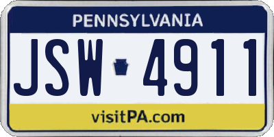 PA license plate JSW4911