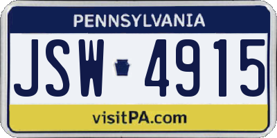 PA license plate JSW4915