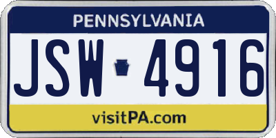 PA license plate JSW4916