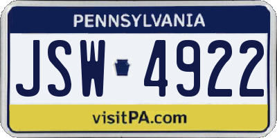 PA license plate JSW4922