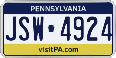PA license plate JSW4924