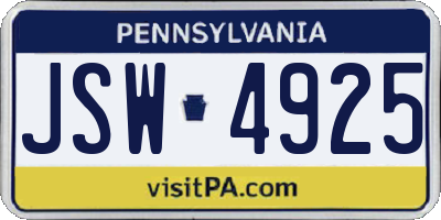 PA license plate JSW4925