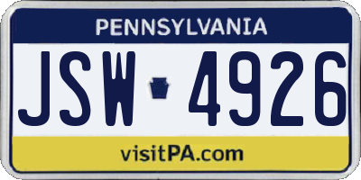 PA license plate JSW4926
