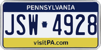 PA license plate JSW4928