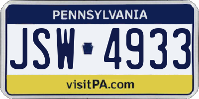 PA license plate JSW4933