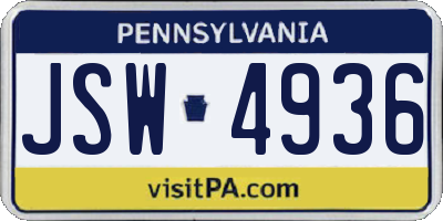 PA license plate JSW4936